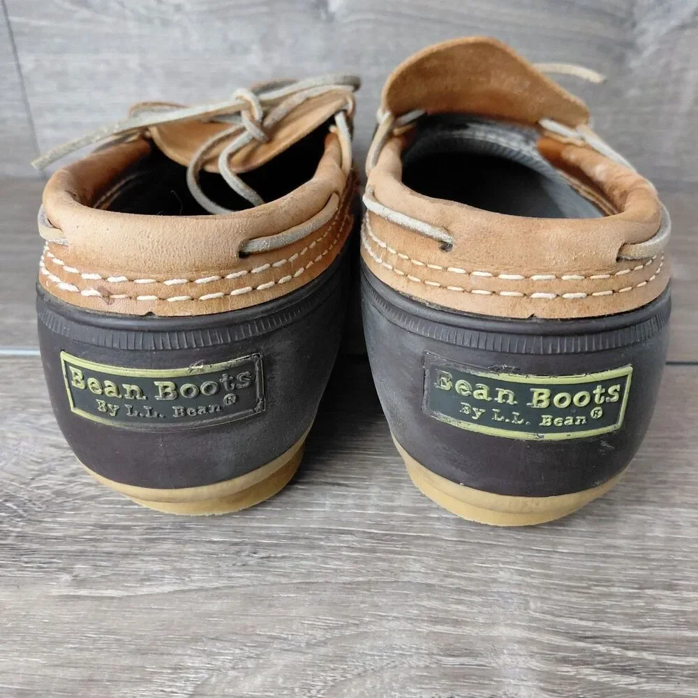LL Bean Boots Men 10 Brown Leather Low Rubber Moc Waterproof Duck Hunting Shoes